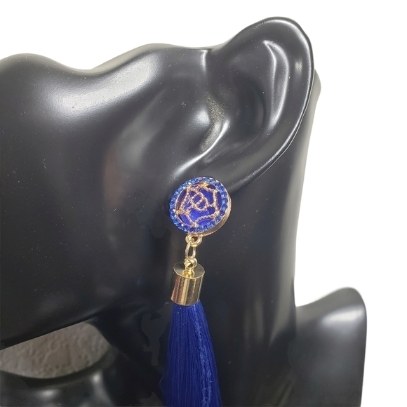 Fashion Jewelry Blue Gold Dangle Tassel Earrings - Picture 7 of 7